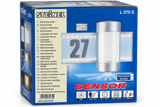 STEINEL L 270 S Sensor Buitenlamp met Verlicht Huisnummer – 360° – Aluminium