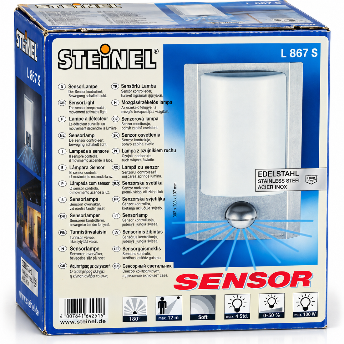 STEINEL L 867 S Sensor Buitenlamp – RVS – 180°
